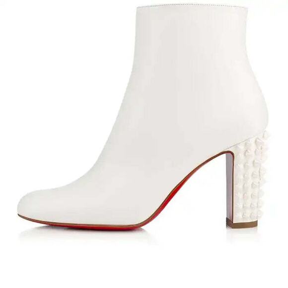 Christian Louboutin Suzi Folk 85 White Snow Leather Spike Ankle Heel Bootie 35 - Picture 3 of 10